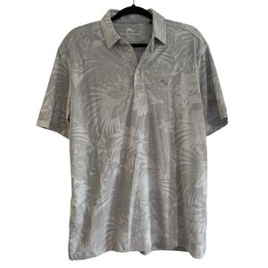 Tommy Bahama Men's Sz Med Zinc Gray Tropical Floral Polo Shirt ST227947TX